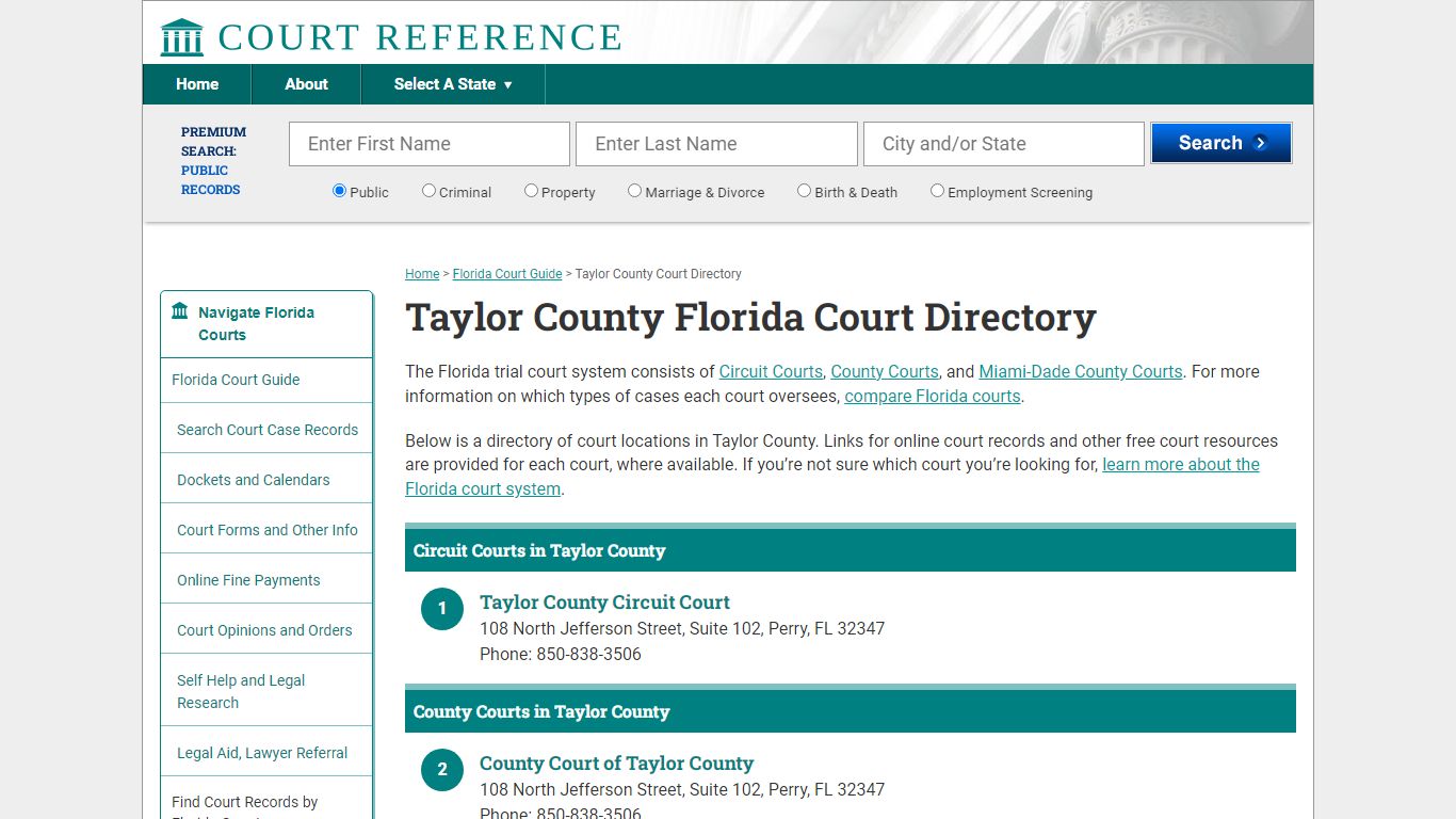 Taylor County Florida Court Directory | CourtReference.com